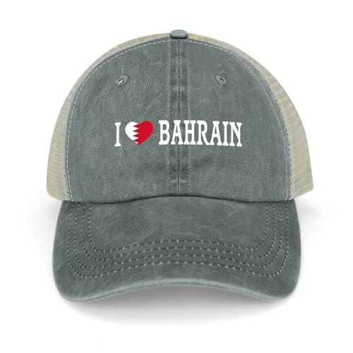 Yelolyio Casquette d'extérieur en maille pour hommes Casquette de baseball I Love Bahreïn en coton Casquettes de drapeau de Bahreïn Casquettes de baseball Chapeaux de pêche Casquettes de sport de
