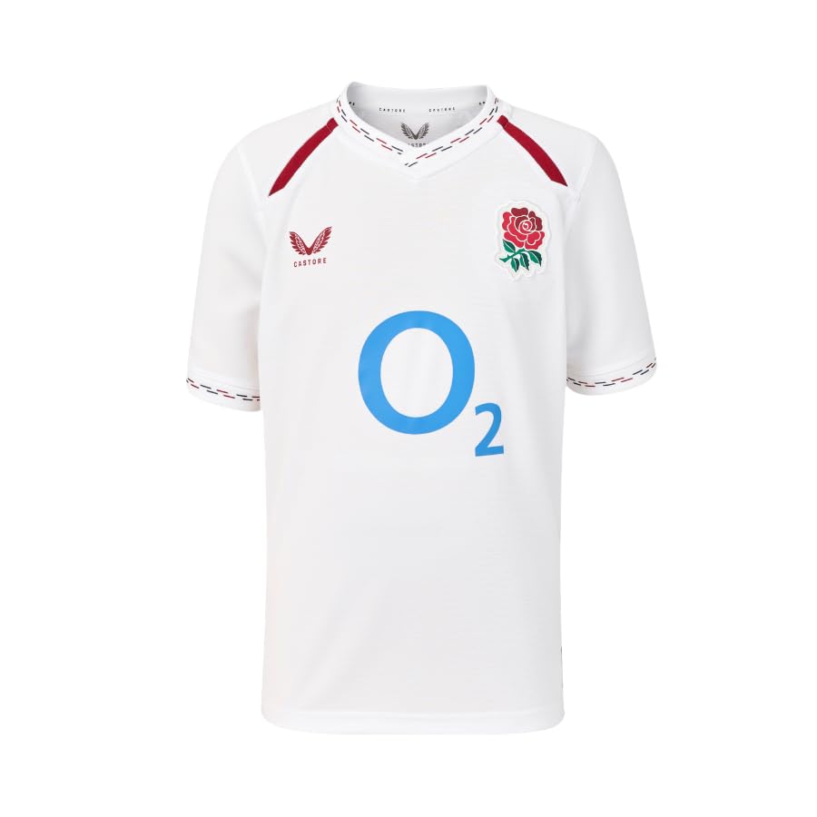 Castore England Rugby Unisex Home Replica Short Sleeve Shirt, White, 9 Years