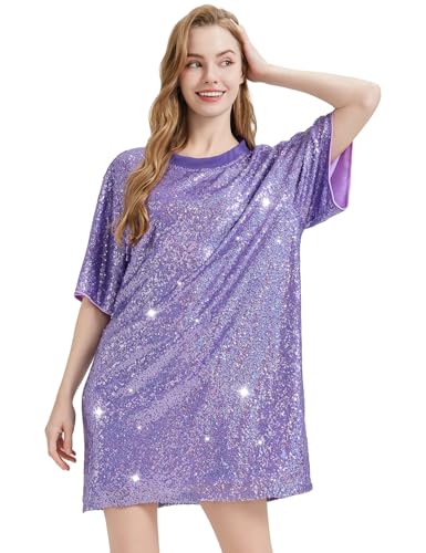 Sequin T-Shirt Dress Plus Size Sparkly Short Sleeve Party Club Dress Women Sexy Casual Shinny Backless Shirt Dresses