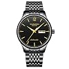 GUANQIN Men Calendar Week Luminous Japanese Automatic Self-Wind Mechanical Wrist Watch Sapphire Crystal Business Waterproof Clock Man Vintage Stainless Steel Wristwatch (Black)