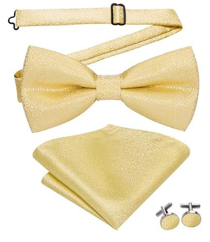 Image of Hi-Tie Bow Ties for Men Pre-Tied Pocket Square with Cufflinks Mens Bowtie Sets for Wedding Formal Party