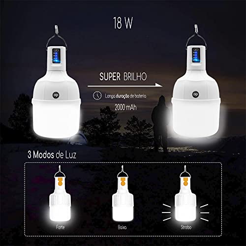 Lampada Led 18w Branca Fria Forte Lampião Led Recarregavel Camping Luz Potente Ar Livre Barraca Viag