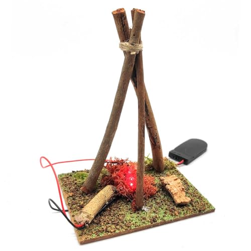 AC - Fogueira LED a pilhas para belém, resina, fogo, fogueira luminosa, figura, nascimento, peso-de-rosa, Natal, decoração tradicional - 15 x 10,8 x 8,3 cm