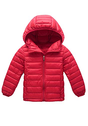 FLITAY Kid’s Front Zipper Up Packable Baby Boys Girls Coat Fashion Puffer Lightweight Coat Red-1 5-6T