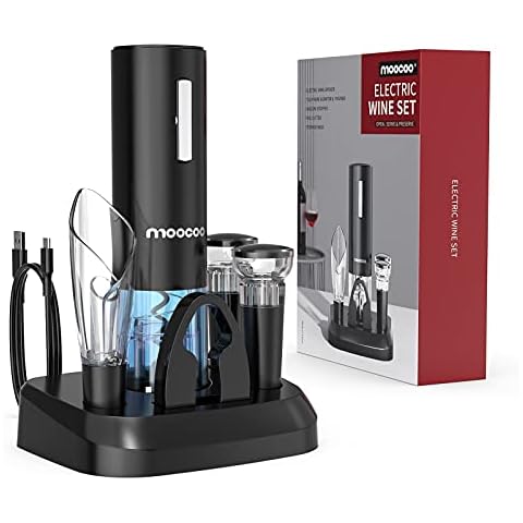 Moocoo Electric Wine Opener Set with Aerator & Vacuum Stoppers Cover