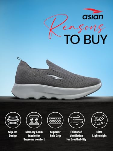 Image of ASIAN Men Wind PRO-08 Casual Wear and Walking Shoes Without Laces for Men & Boys with Upper Mesh Fabric - Lightweight, Comfortable, Breathable, and Perfect for Walking and Daily Use