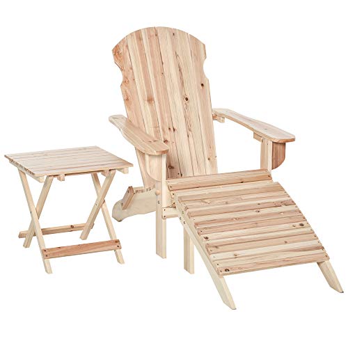 Outsunny Fauteuil de Jardin Adirondack Pliable avec Repose-Pied et Table Basse Bois Sapin traité Naturel