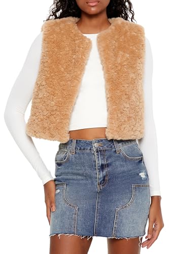 Chaleco corto de piel de oveja sintética mujer Forever 21 chaqueta sin mangas abrigo ligero