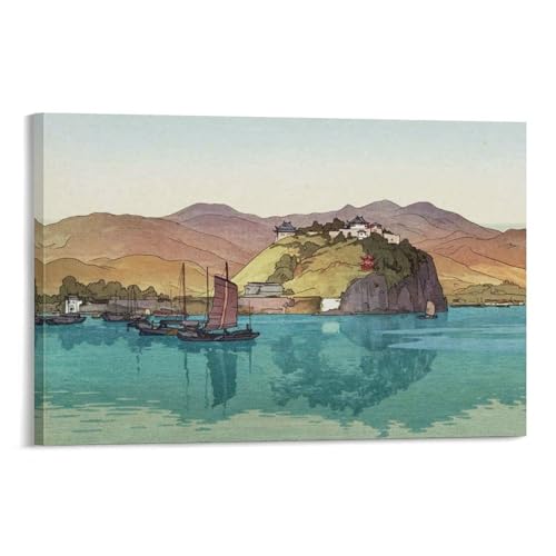 吉田 博 画家 木版画『内海』 ポスター クール 壁アート キャンバス パネル オフィス装飾 ぶら下がる 版画 ギフト12x18inch(30x45cm)