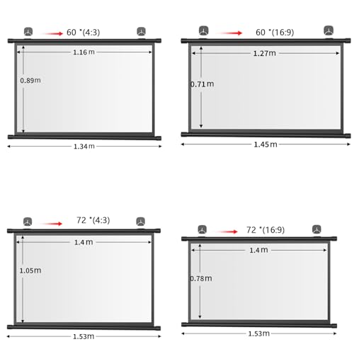 Pantalla de proyección manual 72" 4:3 gris de fibra de vidrio miniatura 7