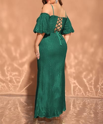 Image of Women's Plus Size Off The Shoulder Puff Sleeve Dress Sequin Formal Maxi Evening Cocktail Party Gowns