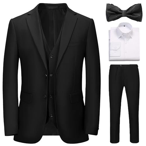 Suits for Men Slim Fit 3 Pieces Tuxedo Blazer Vest Pants Notch Collar Shirt Bow Tie Prom Party Wedding Business Dinner