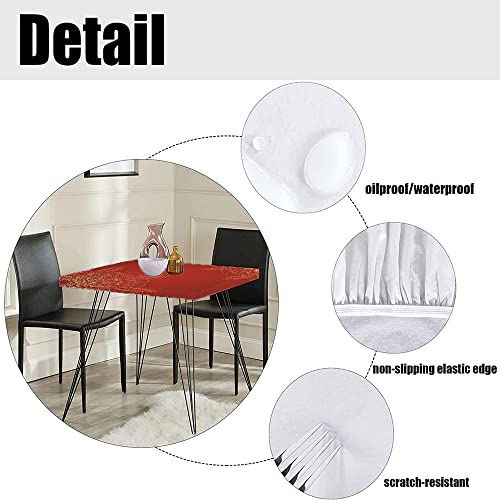 Mandala Square Fitted Tablecloth, Romantic Vintage Traditional Soft Tone Shapes And Designs, Elastic Edge, Suitable For Kitchen Party Picnic, Fit For 42"X42" Square Table Earth Yellow Vermillion #TOP4