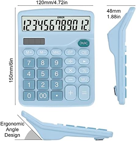 EooCoo Desk Calculator, 12-Digit Solar Battery Dual-Power Calculator with Large LCD Display, Big Buttons, Standard Function for Office, Home, School, Blue