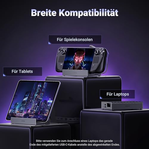 UGREEN Steam Deck Dock 9-in-1 Dockingstation 4K@60Hz HDMI 10Gbps USB Ports Verstellbarer Ständer Kompatibel mit Steam Deck OLED, ASUS ROG Ally X, Legion Go, MSI Claw, iPad Air/Pro, MacBook Pro M4 usw.