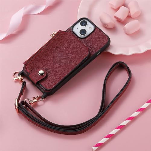 Étui iPhone 15 Pro Portefeuille Rouge Lanière - 2