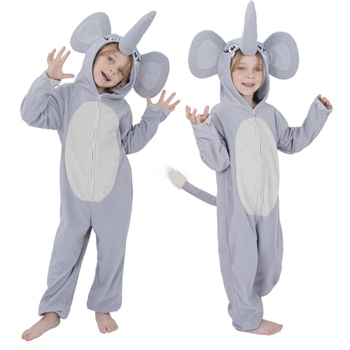 Sincere Party Costume de cache-couche éléphant mignon en toison, combinaison d'éléphant à capuche vive pour garçons et filles L(8-10)