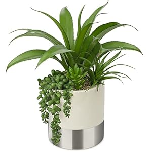 Large Artificial Succulents Plants Faux Succulents 12″ Fake Succulent Plants in Sliver Ceramic Pot Succulent Plant for Desk Modern Home Living Room Office Table Bathroom Decor
