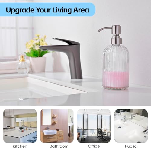 Image of Glass Soap Dispensers for Kitchen and Bathroom, 16oz Heavey Glass Bottle, Stainless Steel Brushed Nickel Pump,Clear Farmhouse Bathroom Soap Dispenser