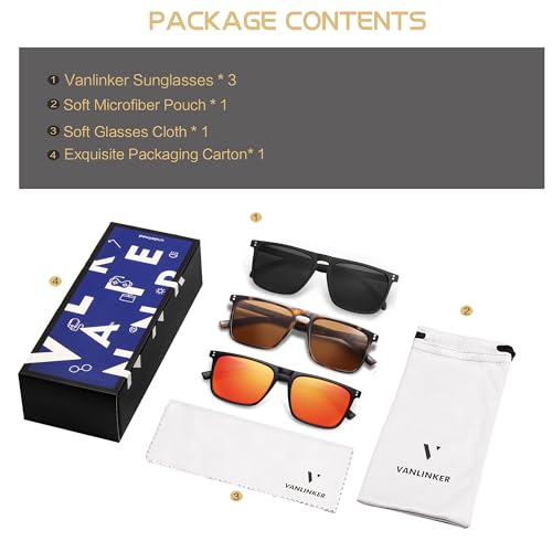 Image of VANLINKER Polarized Square Sunglasses for Men Women Dark Shades with UV Protection for Driving VL9748