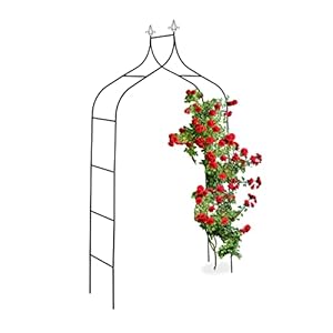Relaxdays Metal Rose Arch, Garden Arbour, HxWxD: 260 x 140 x 38 cm, Archway, Climbing Support for Plants, Black