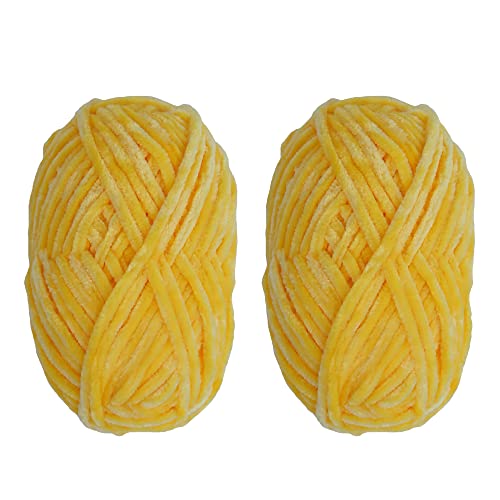 2X100Gr Soft Velvet Chenille Blanket Yarn For Crocheting And Knitting Crochet Amigurumi Yarn Super Bulky (Yellow) #TOP17
