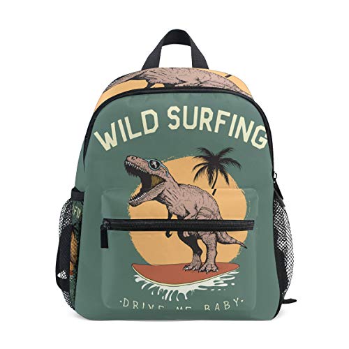 Mochila para niños Surfer Tyrannosaur Kindergarten Preescolar Bolsa para niñas de pequeños