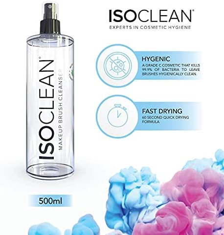 ISOCLEAN Makeup Brush Cleaner Liquid Spray Top Solution - 525ml - Vegan, Cruelty-Free, Fast Drying, Easy to Use - Works in 60 seconds