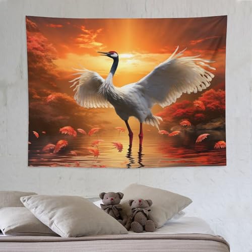 Tapisserie murale grue blanche PAZZK 150x200cm pour décoration de chambre