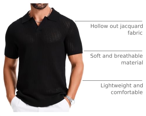 Camiseta Polo para Hombre, de punto acanalado con diseño hueco, manga corta, cuello en V, ideal para golf y músculo miniatura 4