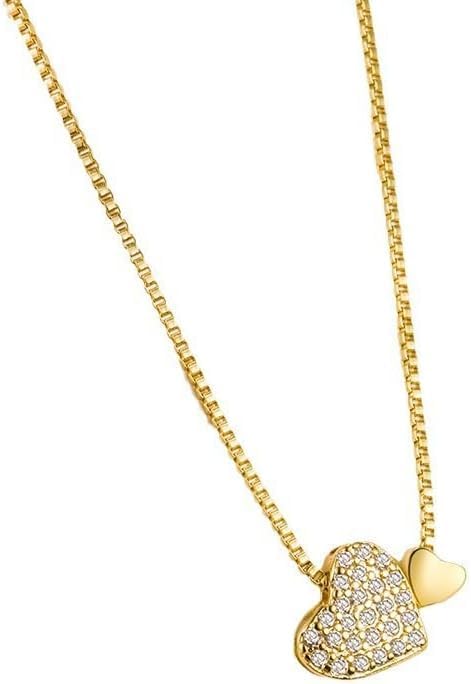 18K Gold Plated Heart Pendant Necklace for Women – Double Heart Charm with Cubic Zirconia, Elegant Box Chain Jewelry