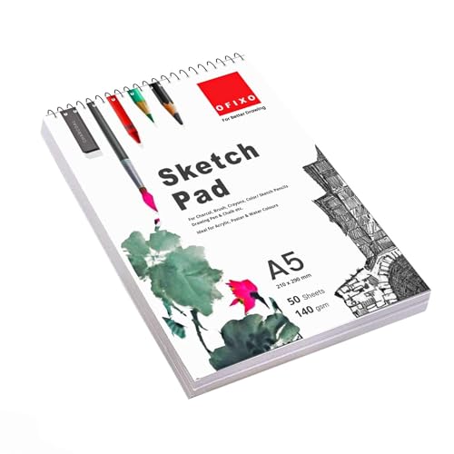 OFIXO 50 Sheet A5 Sketchbook (Pack of 1) -5.8 x 8.3 Inch 140 GSM| Top Spiral-Bound Sketchpad for Artists | Sketching and Drawing Acid Free Paper for Academic use Oil;Acrylic (B0CNXT976X) Amazon Price History, Amazon Price Tracker