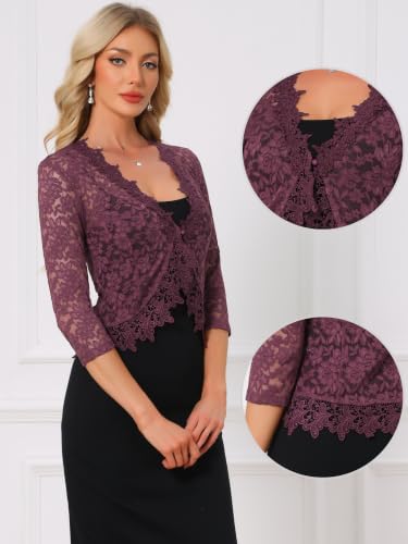 Image of Allegra K Floral Lace Shrugs for Women's Evening 3 /4 Sleeves Formal Elegant Bolero Cardigan
