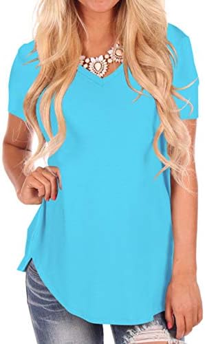 NIASHOT Womens Comfy Top Tees Short Sleeve Loose Fit Plus Size T-Shirt Lake Blue