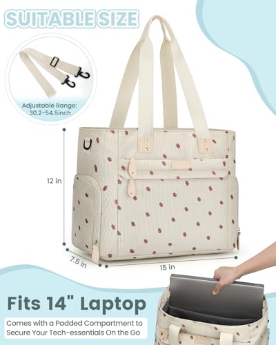 Image of Pritent Large Travel Diaper Bag Tote with 14 Inch Laptop Sleeve, Breast Pump Bag for Mom and Dad, Mommy Maternity Travel Baby Bag for Boys and Girls, Strawberry