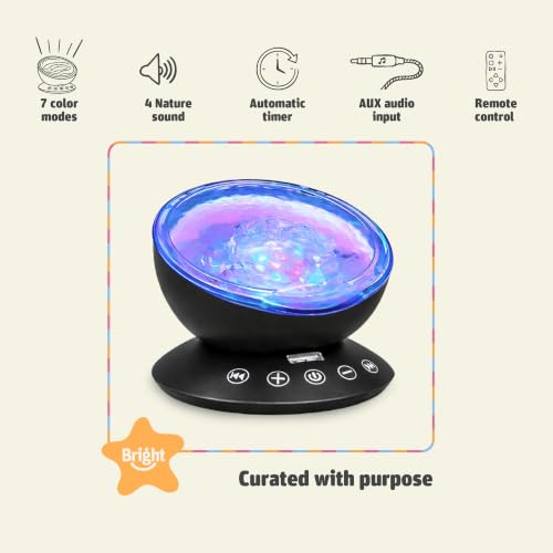 Image of Bright Autism Calming Sensory Sea Lamp - Night Light Projector for Kids, 7 Light Modes, Color Changing Music Player, Nature Relaxation Sounds