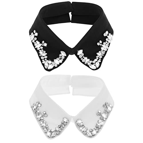 Create idea 2pcs Collier Faux Col Demi-Chemise Décoratif avec Strass Cristal Élégant Collier Accessoires Décoration pour Chandails T-Shirts, Blanc et Noir