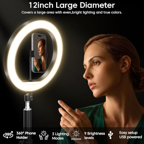 Image of Sounce 12 Inch Professional LED Ring Light with 7 Feet Tripod Stand | 3 Temperature Modes & Dimmable Brightness | Compatible with Mobile & Camera | for Photo Shoot, Video Shoot & Makeup