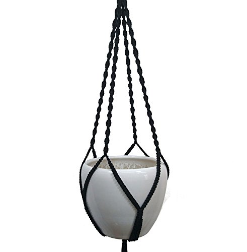 Hanpo 4 Legs Polypropylene Fiber Rope Macrame Plant Hanger Hanging Planter Holders Black& White Color, 48-Inches For 10-12" Pot (Black) #TOP4