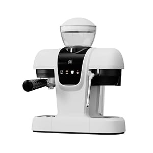 Semi-Automatic Espresso Machine with Grinder, 20 Bar, Compact Professional Coffee Maker with Milk Frother, Latte & Cappuccino, Perfect for Home Use, White