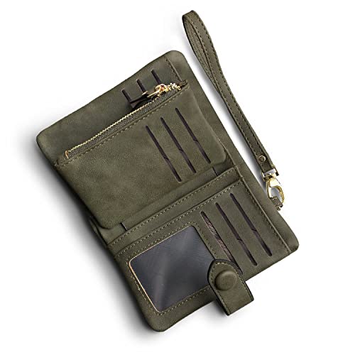 Image of Ladies Wallet RFID Blocking Women Leather Wristlet, Army Green, Size Medium