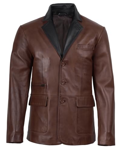 Image of fjackets Mens Leather Blazer Jacket - Real Lambskin Leather Sport Coat, 3-Button, Business to Weekend
