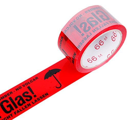 Preisvergleich Produktbild 3 Rollen Klebeband Paketband Signalrot Paketklebeband mehrsprachiger Aufdruck Vorsicht Glas nicht werfen Packband 66M x 50mm 45my