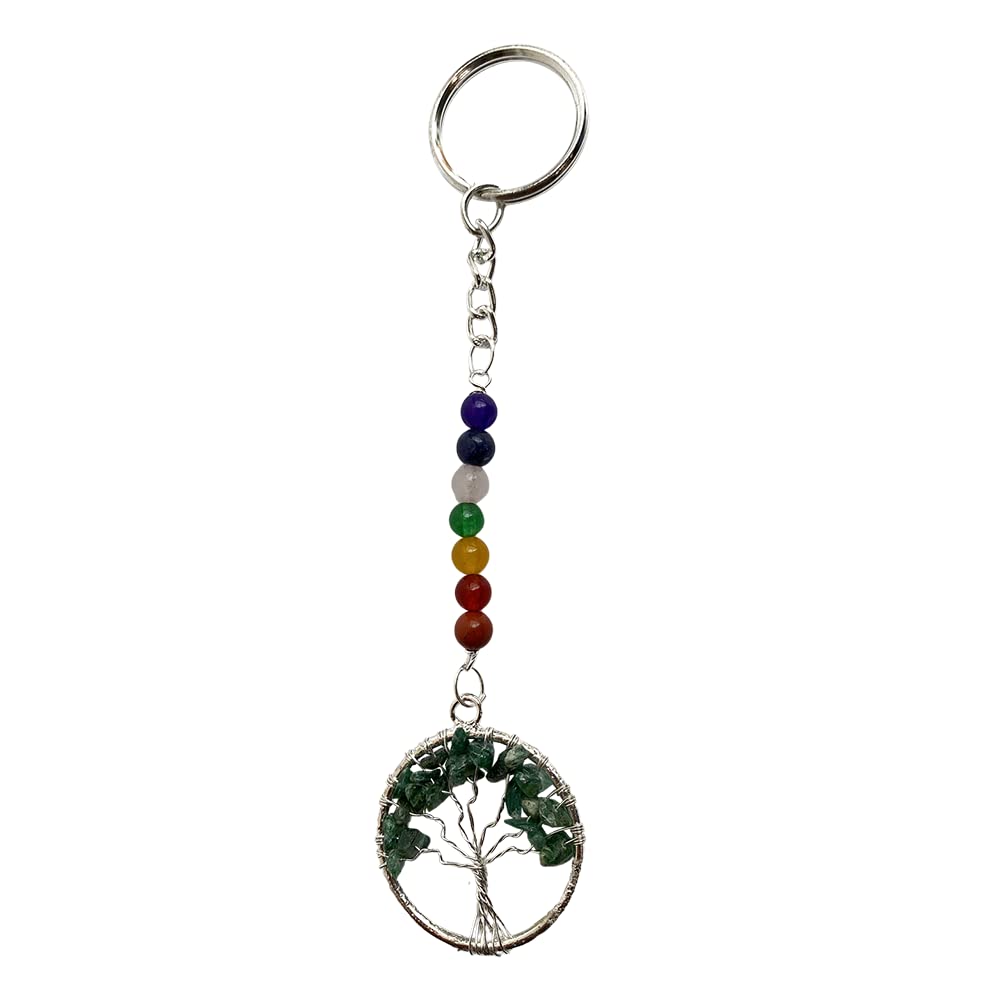 VIE 7 Chakra Tree of Life Keychain, 15x3cm, Green Aventurine