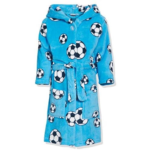 Playshoes Jungen Kuschelweicher Fleece Morgenmantel Fußball Bademantel, Blau (original), 134/140