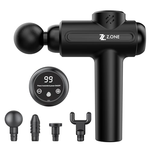 Z.ONE Deep Tissue Massage Gun, for Muscle Pain Relief, 30 Speeds, 4 Interchangeable Heads, Quiet Motor, USB-C Rechargeable, Portable Massager, for Back Legs Neck Shoulder and Whole Body Recovery