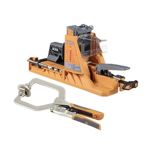 BORA Automatic Pocket Hole Jig, 3in Face Clamp, Auto Adjusting Drill Guide