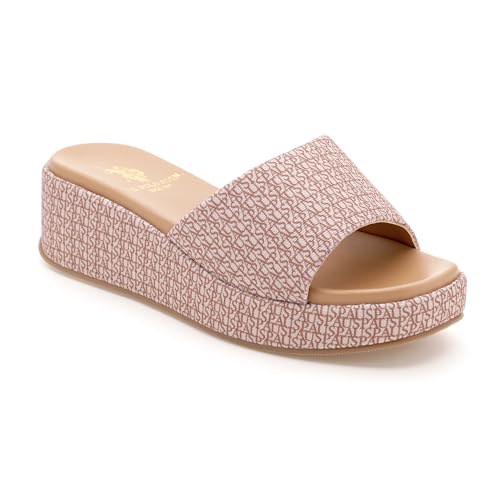 Image of U.S. POLO ASSN. Savina Brown Monogram Print Wedges With Premium Upper