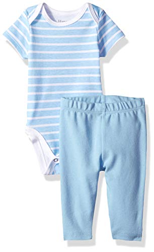 Hanes Ultimate Baby Flexy 2 Piece Set (Pant with Short Sleeve Bodysuit), Light Blue, 18-24 Months