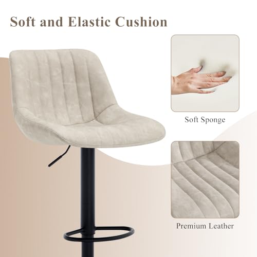 Butacos Giratorios de Bar, Set de 2, Altura Ajustable (21,7''-31''), Sin Apoyabrazos, Asiento en Cuero Sintético para Isla de Cocina o Bar en Casa, Color Gris-Negro miniatura 4